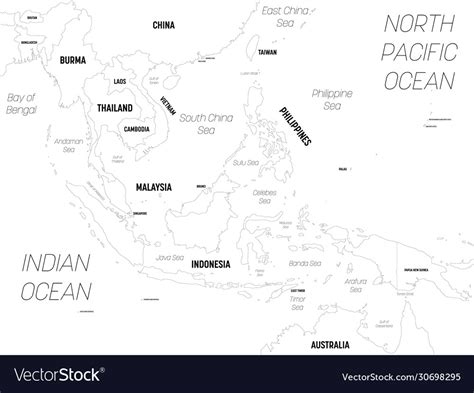 southeast asia map high detailed political map vector image