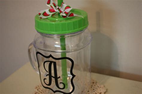 Custom Monogrammed Plastic Mason Jar Tumbler Water Bottle Plastic