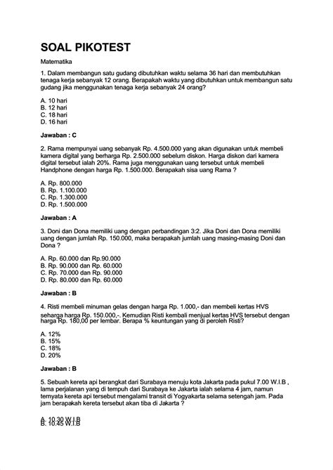 SOLUTION: Pdf soal psikotest dan jawabannya - Studypool