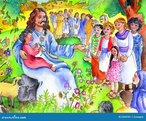 Jesus And The Little Children Bible Children Stock Illustration