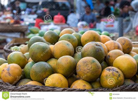 Fresh Mandarin Oranges On An Organic Food Market Of Tropical Bali