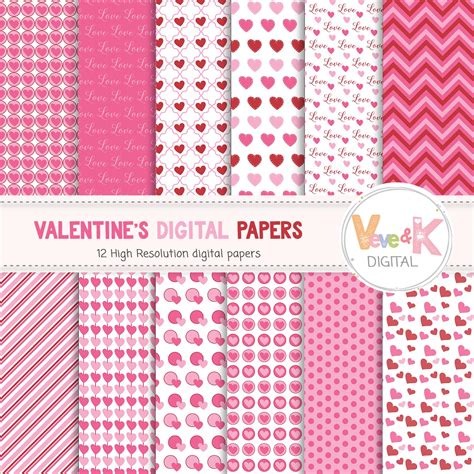 Valentines Day Digital Papers Hearts Digital Paper Pack Valentines