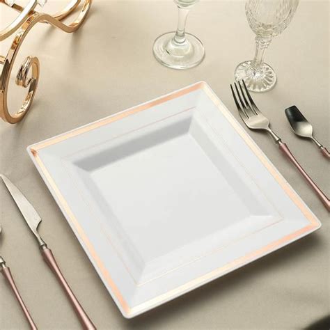 10 Pack 10 White Disposable Plastic Square Dinner Plates With Shiny
