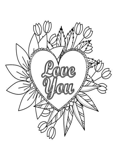 Love You With Flowers Heart Coloring Page Free Printable Coloring Pages