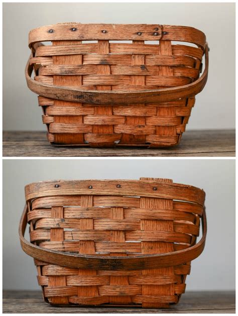 Vintage Split Wood Woven Basket With Collapsing Handles Etsy