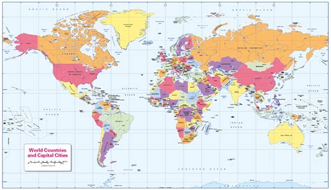 World countries and capitals map - self adhesive - Cosmographics Ltd