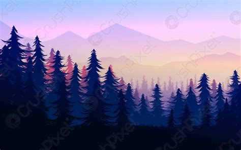 Natural Pine Forest Mountains Horizon Landscape Wallpaper Mountains