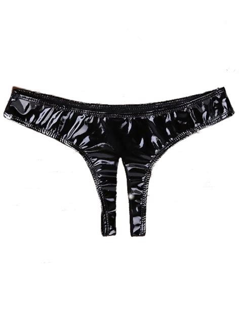 Black Wet Look Rubber Vinyl PVC Ruched Crotchless Panties Etsy