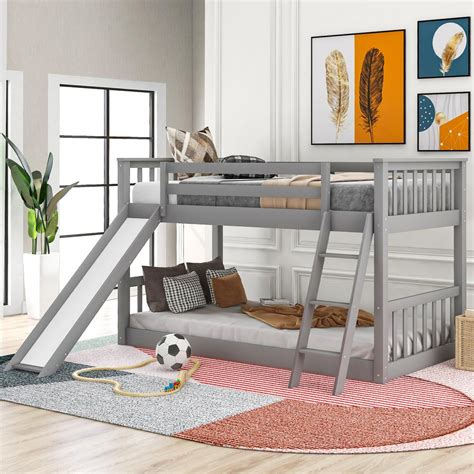 Harper And Bright Designs Gray Solid Wood Twin Over Twin Bunk Bed With