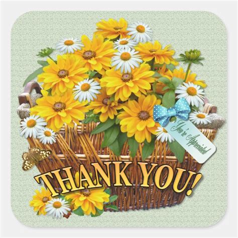 Flower Basket ~ Thank You Sticker