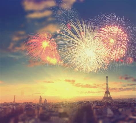 Fireworks Over Eiffel Tower In Paris France Stock Image Image Of