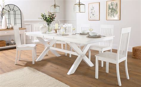 Grange White Extending Dining Table With 6 Oxford Chairs Furniture Choice