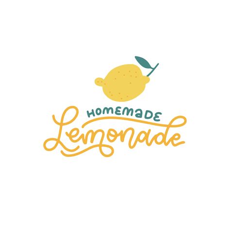 Lemonade Lettering Sign With Lemon Label Trendy Linear Calligraphy Of