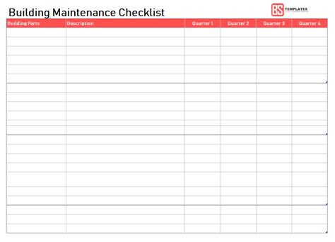 The building maintenance checklist includes: Maintenance Checklist Template - 10+ daily, weekly maintenance checklist