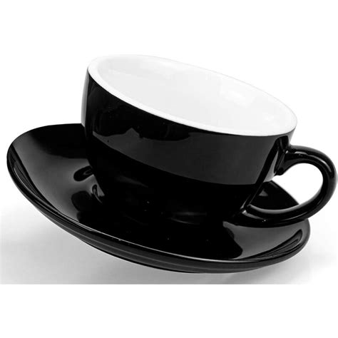 Glaustoncn Oz Coffee Cup And Saucer Ceramic Glossy Black Cappuccino