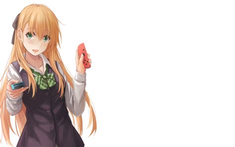 Wallpaper Anime Girl Blonde Gamer Smiling Long Hair