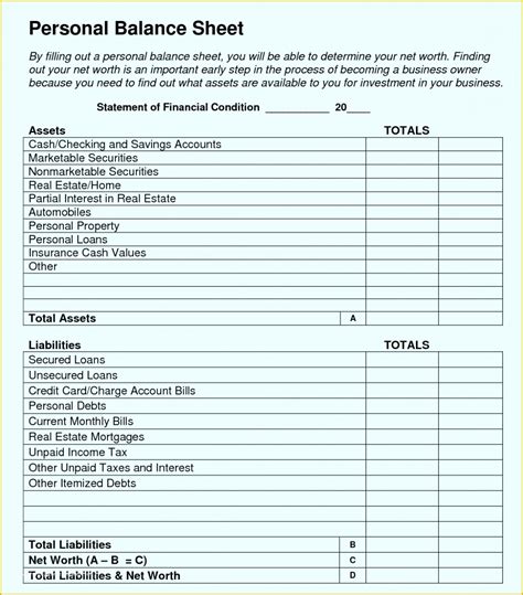 Printable Balance Sheet Business