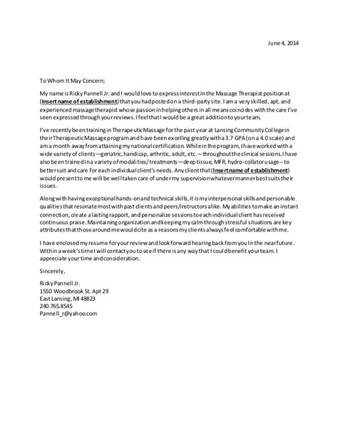 Cover letter for art therapy position. Massage Therapist Cover Letter