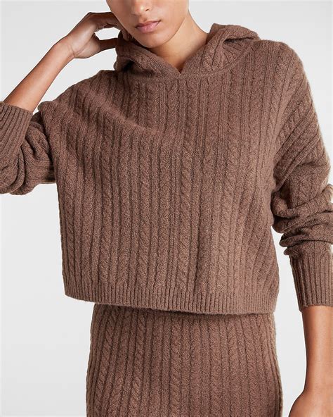 Express Cable Knit Hooded Sweater In Light Mocha Express Style Trial