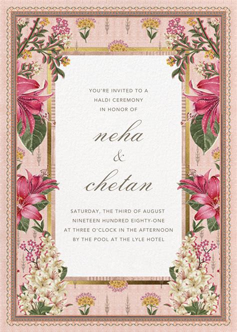 We offer you templates containing the most cordial invitation wordings, formats and symbols for every occasion whether it is anniversary, birthday or bridal shower. Keyuri Haldi Invitation by Anita Dongre - online at Paperless Post (With images) | Digital ...