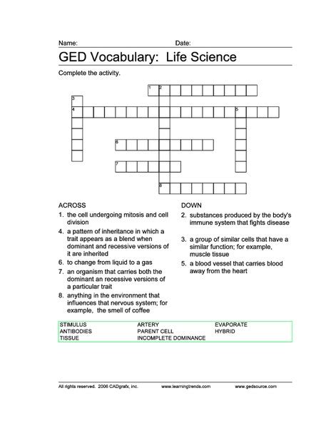 Ged Vocabulary Life Science Worksheet For 9th 12th Grade Lesson Planet