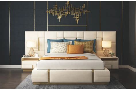 Modern Luxury Bedroom Furniture Upholstered Real Leather Italian Bed