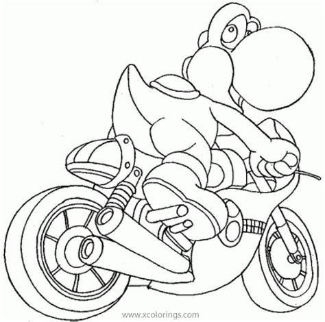Mario Kart Coloring Pages Yoshi Driving Motorcycle - XColorings.com