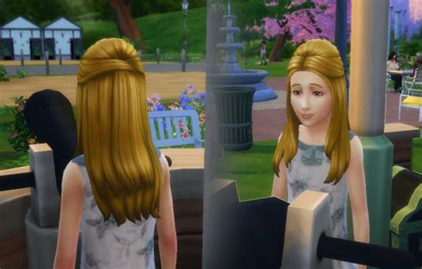 Mystufforigin Long Straight Half Up For Girls Sims 4 Hairs