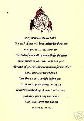 This has the apache wedding blessing that i like so much. native american sayings & blessings, prayers | Native ...