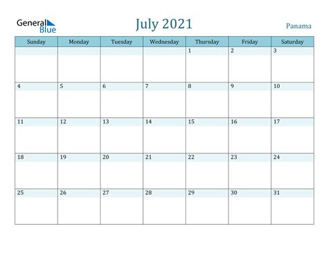 Thise july 2021 calendar is a free printable, downloadable calendar. July 2021 Calendar - Panama