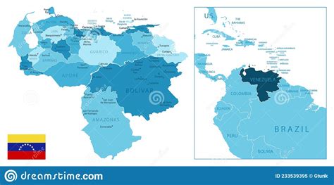 Venezuela Highly Detailed Blue Map Stock Vector Illustration Of