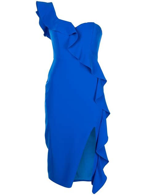 Aidan Mattox Women S Crepe One Shoulder Ruffle Sheath Dress In Azure