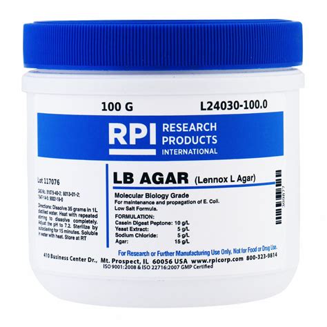 Rpi 100 G Container Size Powder Lb Agar Powder Lennox L Agar