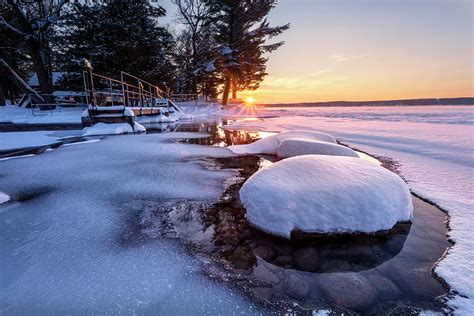 Cut River Dam Snow Covered Sunset Photograph By Ron Wiltse Pixels