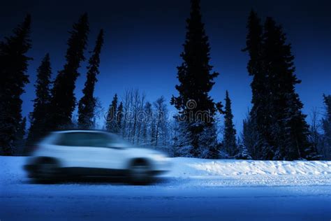 Lights Of Car And Winter Road Stock Image Image Of Forest