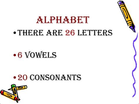 Determining the answer is not as straightforward as you might imagine. Alphabet. 26 letters: 6 vowels, 20 consonants - online ...