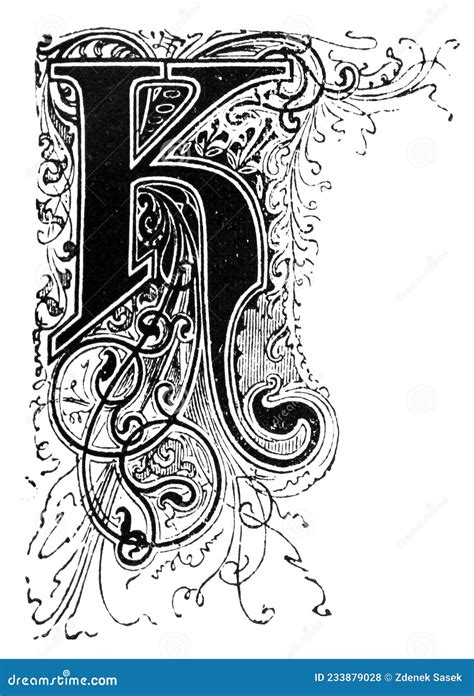 Capital Decorative Ornate Letter K With Floral Embellishment Or