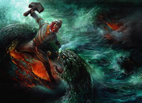 Thors Fight With Jormungandr By Alarie Tano On Deviantart