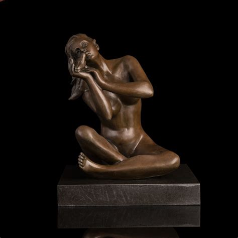 ATLIE Bronzes Statue Sexy Abdomen Nude Girl With Dove Sculptures Hope