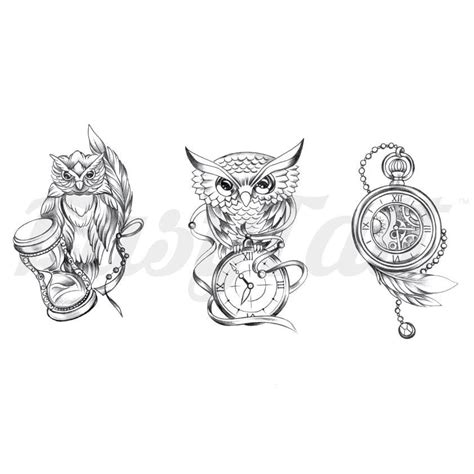 Owl And Compass Set Temporary Tattoo Easytatt™