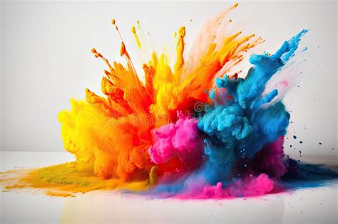 Colorful Rainbow Holi Paint Color Powder Explosion On White Background