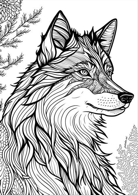 Magnífico lobo visto de perfil - Lobos - Colorear para Adultos