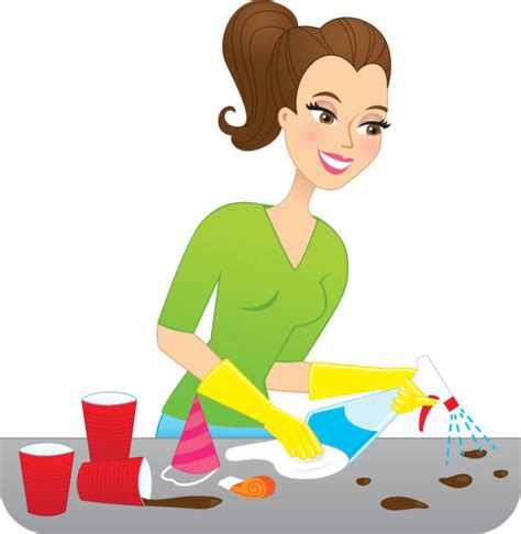 Woman Cleaning Kitchen Surface Illustrations Royalty Free Vector