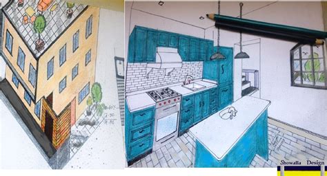 Two Point Perspective Kitchen Drawing By Showalla Point Perspective
