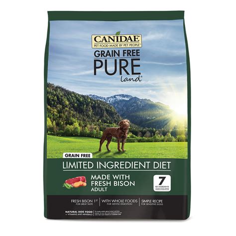 It is a limited ingredient diet made with 78% animal ingredients and 22% vegetables and supplements. CANIDAE Grain Free PURE Land Adult Fresh Bison Dry Dog Food