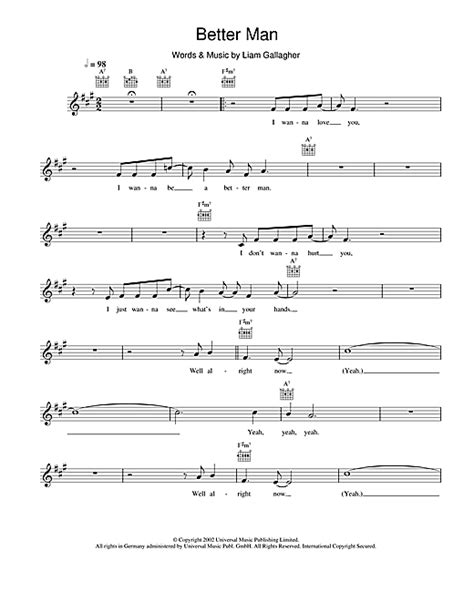 Better Man Chords By Oasis Melody Line Lyrics And Chords 113016