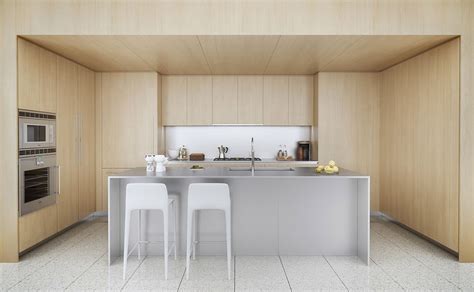 Idea cucina in legno e bianco con linee e forme estremamente semplici, stile minimal. 30 Foto di Cucine Bianche e Legno dal Design Moderno ...