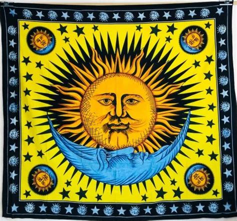 Printed And Hand Brush Painted Tapestries Sun N Moon Tapestry Wall