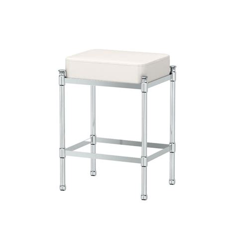 Orto rubberwood backless bathroom vanity stool bench with metal legs. Safavieh Georgia White Poly-Cotton Vanity Stool-MCR4546T ...