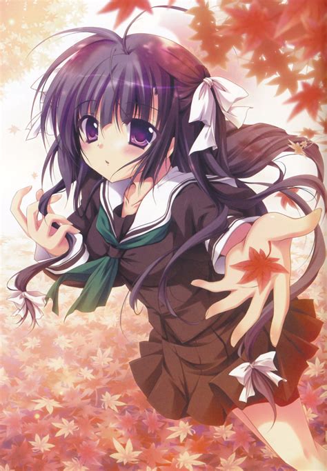 Safebooru 1girl Absurdres Autumn Leaves Black Hair Hananomiya Ako Highres Izumi Tsubasu Leaf